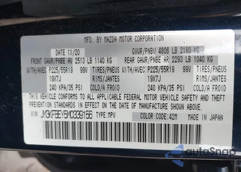 2021 Mazda Cx-5 Signature z USA, uszkodzony, nr VIN JM3KFBEY5M0339156